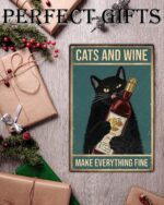 Vintage Black Cat Wine Wall Decor, Funny Cat and Wine Bottle Signs, Cats and Wine Makes Everything Fine Retro Wall Metal Sign for Bedroom Bathroom Office Bar Coffee Kitchen, Gift Cat Lovers 8x12″ - Image 8