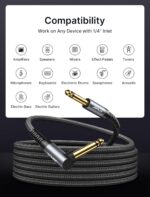 JSAUX Guitar Cable 10 ft, Amp Cord for Electric Guitar/Mandolin/Bass, Pro Audio Instrument Cable with 1/4" Tips(TS Port) Right Angle to Straight-Gray - Image 5