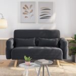 Yaheetech 46" Small Modern Fabric Sofa Loveseat Mid Century 2 Seater Sofa Couch with Lumbar Pillows, Solid Wood Legs for Living Room, Small Space, Dorm, Office, Bedroom, Dark Gray - Image 2