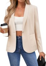 Belle Poque Women's Linen Blazer Lightweight Long Sleeve Shawl Lapel Suit Jacket Coat for Office Work Travel - Image 2