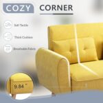 Shintenchi 47" Small Modern Loveseat Couch Sofa, Fabric Upholstered 2-Seat Sofa, Love Seat Furniture with 2 Pillows, Wood Leg for Small Space, Living Room, Bedroom, Apartment, Yellow - Image 4