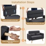 Yaheetech 46" Small Modern Fabric Sofa Loveseat Mid Century 2 Seater Sofa Couch with Lumbar Pillows, Solid Wood Legs for Living Room, Small Space, Dorm, Office, Bedroom, Dark Gray - Image 8