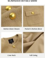 M.Infisavo 2025 Women Tweed Jacket Cropped Blazers Fall Winter Elegant Round Neck Pockets Business Casual Outfit - Image 6