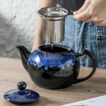 KOOV Tea Pot with Infuser for Loose Tea, 34 ounce Ceramic Teapot with Infuser, Enough For 6 Cups, Tea Pots with Tea Strainers for Tea Party, Reactive Glaze (Nebula Blue) - Image 5