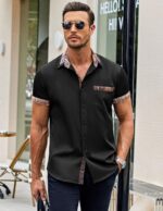 COOFANDY Mens Short Sleeve Dress Shirts Casual Wrinkle Free Shirt Plaid Collar Summer Button Down Shirts - Image 4