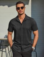 COOFANDY Mens Wrinkle Free Dress Shirt Polka Dot Short Sleeve Button Down Business Casual Shirts - Image 4