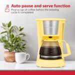 Holstein Housewares 5 Cup Drip Coffee Maker – Compact and User-Friendly with Auto Pause & Serve, Reusable Filter, Measuring Spoon & Glass Carafe, Office & Dorm Use, Yellow - Image 5