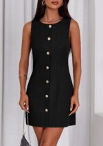 PRETTYGARDEN Work Dresses for Women 2025 Summer Business Formal Short Dress Sleeveless Button Down Elegant Office Outfits - Image 4