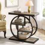 Tribesigns End Table for Living Room, 4-Tier Narrow Side Table with Storage Shelves, Industrial Bedside Table for Bedroom, Wood Small Sofa Side Table with Geometric Metal Frame (1 PC, Grey) - Image 2