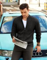 COOFANDY Men's Full Zip Cardigan Sweater Slim Fit Cable Knitted Zip Up Sweater with Pockets - Image 4