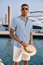 COOFANDY Men's Casual Henley Shirt Short Sleeve Band Collar Linen Shirt Summer Beach Hippie T-Shirts - Image 5