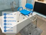 Platinum Health Carousel Sliding Shower Chair Tub Transfer Bench with Swivel Seat, Premium Padded, Pivoting Arms, Adjustable Space Saving Design for Tubs, Inside Shower, for Handicap & Seniors, Blue - Image 5