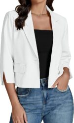 luvamia Linen Blazers for Women Business Casual Cropped 3/4 Sleeve Lightweight Lined Work Office Suit Blazer Jackets - Image 2