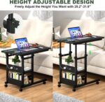 C Shaped End Table Height Adjustable - Couch Side Table with Charging Station, TV Tray with Wheels Slide Under Sofa for Small Spaces, Living Room Bedroom, Black - Image 7