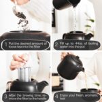 Steinzeit Design Tea Pot (44 oz) - Premium Ceramic Teapot with Infuser for Loose Tea - Black Teapot Ceramic with Removable Strainer - Image 8