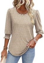 XIEERDUO Blouses for Women Dressy Casual 3/4 Length Sleeve Womens Tops with Smocked Cuffs - Image 3
