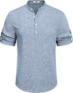 COOFANDY Men's Casual Henley Shirt Short Sleeve Band Collar Linen Shirt Summer Beach Hippie T-Shirts - Image 7
