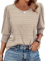 XIEERDUO Blouses for Women Dressy Casual 3/4 Length Sleeve Womens Tops with Smocked Cuffs - Image 2