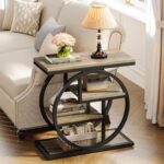 Tribesigns End Table for Living Room, 4-Tier Narrow Side Table with Storage Shelves, Industrial Bedside Table for Bedroom, Wood Small Sofa Side Table with Geometric Metal Frame (1 PC, Grey) - Image 4
