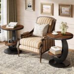 Tribesigns Round End Table Set of 2, 2 Tiers Side Table with Storage Shelf, Sofa Side Bedside Nightstand with Rustic Wood and Metal Arc-Shaped Frame for Small Spaces, Living Room, Bedroom (2PCS) - Image 3