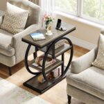Tribesigns End Table for Living Room, 4-Tier Narrow Side Table with Storage Shelves, Industrial Bedside Table for Bedroom, Wood Small Sofa Side Table with Geometric Metal Frame (1 PC, Grey) - Image 6