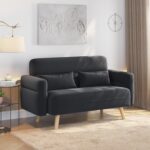 Yaheetech 46" Small Modern Fabric Sofa Loveseat Mid Century 2 Seater Sofa Couch with Lumbar Pillows, Solid Wood Legs for Living Room, Small Space, Dorm, Office, Bedroom, Dark Gray - Image 4