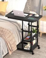 C Shaped End Table Height Adjustable - Couch Side Table with Charging Station, TV Tray with Wheels Slide Under Sofa for Small Spaces, Living Room Bedroom, Black - Image 3