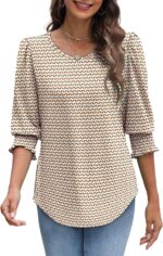 XIEERDUO Blouses for Women Dressy Casual 3/4 Length Sleeve Womens Tops with Smocked Cuffs - Image 5