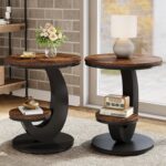 Tribesigns Round End Table Set of 2, 2 Tiers Side Table with Storage Shelf, Sofa Side Bedside Nightstand with Rustic Wood and Metal Arc-Shaped Frame for Small Spaces, Living Room, Bedroom (2PCS) - Image 2