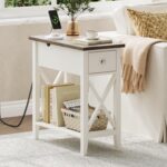 ChooChoo Farmhouse End Table with Charging Station, Accent Small Side Table Nightstand for Living Room, Bedroom, and Small Spaces - Soft White - Image 3