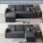 Yaheetech Sectional Sofa L-Shaped Sofa Couch Bed w/Chaise & USB, Reversible Couch Sleeper w/Pull Out Bed & Storage Space Living Room Dark Gray - Image 6