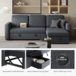 Yaheetech Sectional Sofa L-Shaped Sofa Couch Bed w/Chaise & USB, Reversible Couch Sleeper w/Pull Out Bed & Storage Space Living Room Dark Gray - Image 5