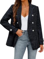 Angashion Womens Tweed Blazer Jackets: Fashion Casual Open Front Elegant Houndstooth Plaid Jacket Coat with Pockets - Image 2