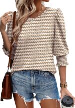 XIEERDUO Blouses for Women Dressy Casual 3/4 Length Sleeve Womens Tops with Smocked Cuffs - Image 4