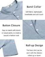 COOFANDY Men's Casual Henley Shirt Short Sleeve Band Collar Linen Shirt Summer Beach Hippie T-Shirts - Image 6