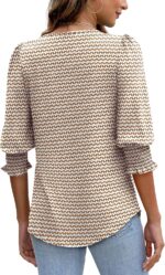 XIEERDUO Blouses for Women Dressy Casual 3/4 Length Sleeve Womens Tops with Smocked Cuffs - Image 6