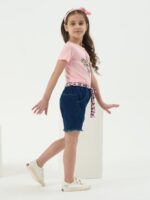 Kids Toddler Girls Summer Clothes Leopard Butterfly Print T-Shirt + Belted Denim Jeans Shorts 3PCS Outfits - Image 4