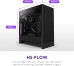NZXT H5 Flow 2024 - Compact ATX Mid-Tower PC Gaming Case - High Airflow - 2 x 120mm Fans Included - 360mm Front & 240mm Top Radiator Support - Cable Management System - Tempered Glass - Black - Image 3