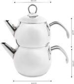 Karaca Adelya Stainless Steel Induction Teapot Set with 0.65L Teapot & 1.1L Tea Kettle, Traditional Turkish Tea Set Brewing System, Dishwasher Safe, Silver - Image 4