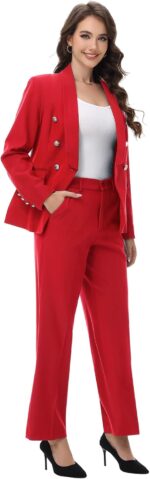 Lamgool Womens Suits 2 Piece Set Shawl Lapel Jacket and Pants Business Casual Outfits - Image 4