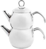 Karaca Adelya Stainless Steel Induction Teapot Set with 0.65L Teapot & 1.1L Tea Kettle, Traditional Turkish Tea Set Brewing System, Dishwasher Safe, Silver - Image 3