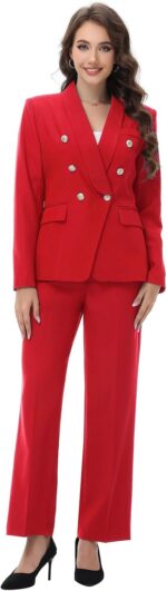 Lamgool Womens Suits 2 Piece Set Shawl Lapel Jacket and Pants Business Casual Outfits - Image 3