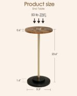 Masupu Drink Table, Round Side Table for Small Spaces, Pedestal Small End Table with Metal Base, for Living Room, Bedroom, Bathroom, Rustic Brown - Image 3