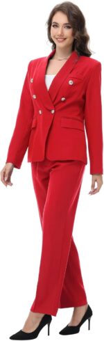 Lamgool Womens Suits 2 Piece Set Shawl Lapel Jacket and Pants Business Casual Outfits - Image 5