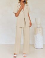 ZESICA Women's 2025 Casual 2 Piece Outfits Short Sleeve Blazer Jacket and Wide Leg Pants Loose Business Suit Sets - Image 10