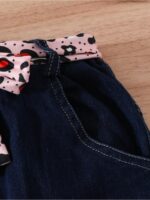 Kids Toddler Girls Summer Clothes Leopard Butterfly Print T-Shirt + Belted Denim Jeans Shorts 3PCS Outfits - Image 6