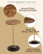 Masupu Drink Table, Round Side Table for Small Spaces, Pedestal Small End Table with Metal Base, for Living Room, Bedroom, Bathroom, Rustic Brown - Image 4