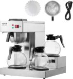 VEVOR 12 Cups Commercial Drip Coffee Maker, Coffee Maker Machine with 3 Glass Carafes and 3 Warmer Plates, Stainless Steel Pour Over Coffee Brewer for Restaurant, Office, Cafe - Image 2