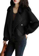 chouyatou Women's Fall Casual Cropped Wool Coat Open Front Loose Dressy Blazer Jacket Short Trench Coat - Image 2