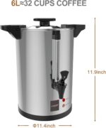 Valgus Commercial Coffee Urn 32-Cup 6L Stainless Steel Large Coffee Maker with Percolator Electric Hot Water Dispenser for Party, Office, Wedding - Image 3